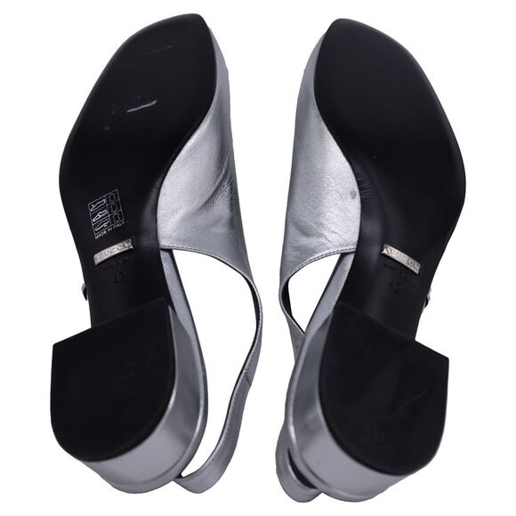 Gucci Horsebit Slingback Flats in Silver Metallic Nappa Leather - Picture 5 of 10